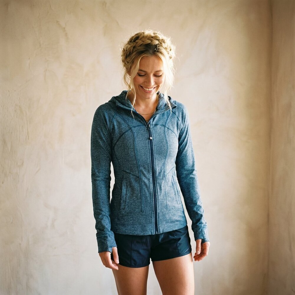 Athleta Blue Rishi Herringbone Full-Zip Hoodie